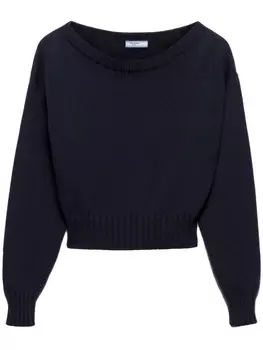 Хлопковый свитер с вырезом-лодочкой от Prada, синий