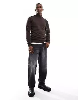 Хлопковый свитер с высоким воротом коричневого цвета Threadbare