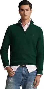 Хлопковый свитер сетчатой вязки на молнии 1/4 Polo Ralph Lauren, цвет Moss Agate