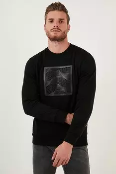 Хлопковый свитер стандартного кроя с принтом и круглым вырезом 5905304 Buratti, черный