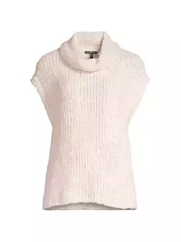 Хлопковый свитер свободного кроя с воротником-стойкой Eileen Fisher, экрю