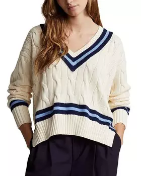 Хлопковый свитер свободной вязки Polo Ralph Lauren, белый