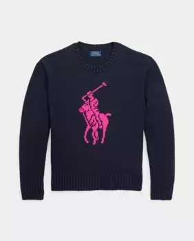 Хлопковый свитер темно-синего цвета для девочки Polo Ralph Lauren