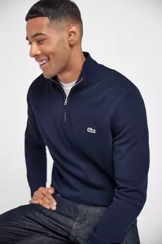 Хлопковый свитер темно-синего цвета на короткой молнии Lacoste, синий