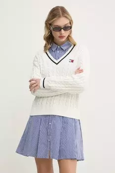 Хлопковый свитер Tommy Jeans, бежевый