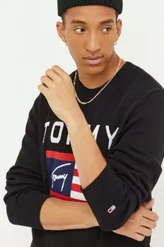 Хлопковый свитер Tommy Jeans, черный