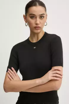 Хлопковый свитер Tommy Jeans, черный