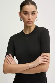 Хлопковый свитер Tommy Jeans, черный