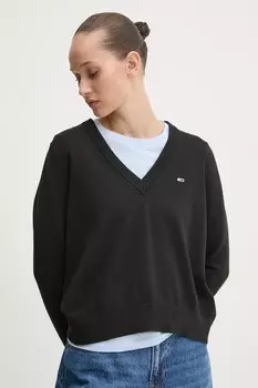 Хлопковый свитер Tommy Jeans, черный