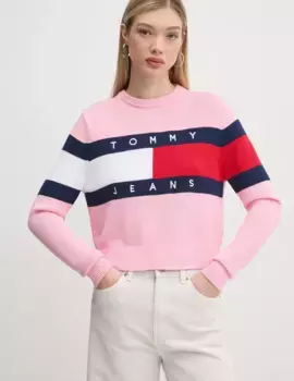 Хлопковый свитер Tommy Jeans, розовый
