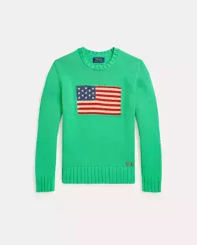 Хлопковый свитер унисекс с флагом США Polo Ralph Lauren, зеленый