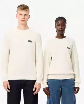 Хлопковый свитер унисекс с круглым вырезом и жемчужной резинкой Lacoste, белый