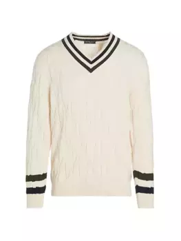 Хлопковый свитер узкой вязки в университетскую полоску косой вязки Saks Fifth Avenue, белый