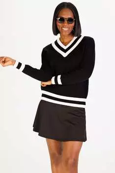 Хлопковый свитер Varsity Heirloom черного и цвета слоновой кости Duffield Lane