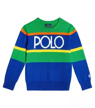 Хлопковый свитер вязки интарсия с логотипом Polo Ralph Lauren Kids, мультиколор