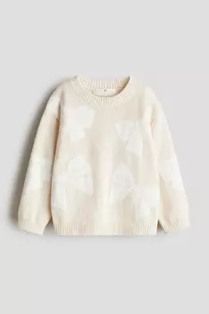 Хлопковый свитер жаккардовой вязки H&M, бежевый