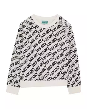 Хлопковый свитшот для мальчика с принтом монограммы Kenzo Kids, белый