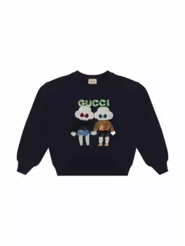 Хлопковый свитшот с пайетками Gucci, тёмно-синий