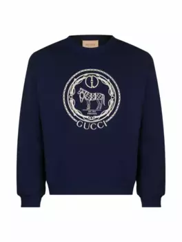 Хлопковый свитшот с вышивкой Gucci, тёмно-синий