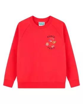 Хлопковый свитшот с вышивкой Kenzo Kids, красный