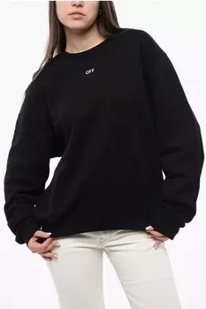 Хлопковый свитшот с вышивкой макси на спине Off-White, черный