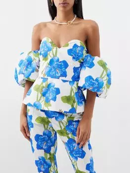 Хлопковый топ alma с открытыми плечами и принтом Borgo De Nor, белый