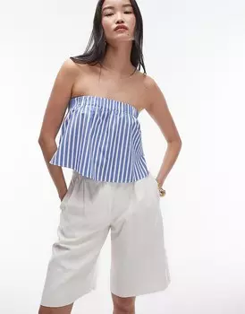 Хлопковый топ без бретелек Topshop – синего цвета в полоску