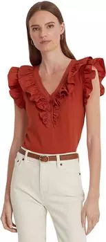 Хлопковый топ без рукавов с оборками LAUREN Ralph Lauren, цвет Red Sunstone