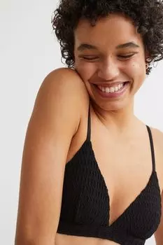 Хлопковый топ бикини с треугольными чашечками H&amp;M, черный