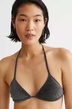 Хлопковый топ бикини с треугольными чашечками H&amp;M, черный/блеск