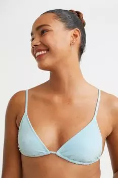 Хлопковый топ бикини с треугольными чашечками H&amp;M, голубой/блеск