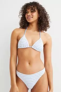 Хлопковый топ бикини с треугольными чашечками H&amp;M, голубой/полосатый
