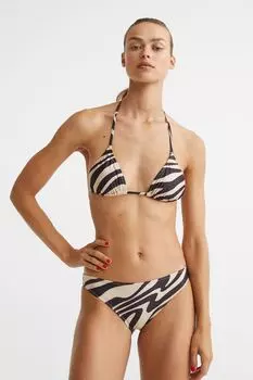 Хлопковый топ бикини с треугольными чашечками H&amp;M, светло-бежевый/узор