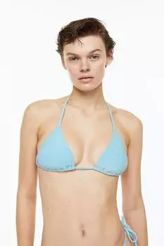 Хлопковый топ бикини с треугольными чашечками H&M, светло-бирюзовый/блеск