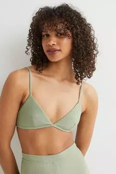 Хлопковый топ бикини с треугольными чашечками H&amp;M, светло-зеленый хаки