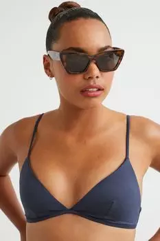 Хлопковый топ бикини с треугольными чашечками H&amp;M, темно-синий