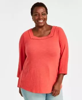 Хлопковый топ больших размеров с квадратным вырезом Style & Co