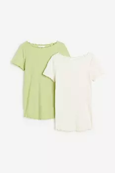 Хлопковый топ для беременных H&M 2 шт., зеленый\белый