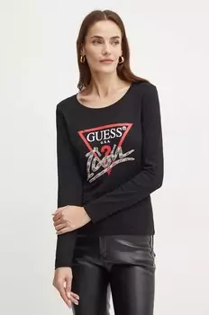 Хлопковый топ Guess с длинными рукавами, черный