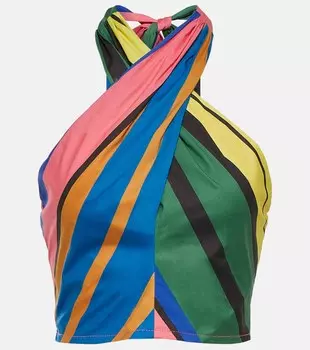 Хлопковый топ Kai в полоску с вырезом халтер STAUD, разноцветный