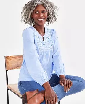 Хлопковый топ миниатюрной вязки с блестящей вышивкой Style & Co, цвет Dance Pleasant Periwinkle