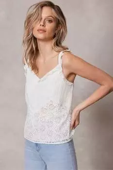 Хлопковый топ на бретельках с цветочным принтом Mint Velvet, белый