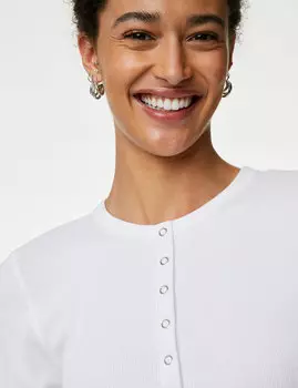 Хлопковый топ на пуговицах в рубчик Marks & Spencer