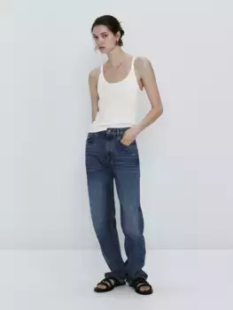 Хлопковый топ на тонких лемках Massimo Dutti, белый