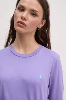 Хлопковый топ Polo Ralph Lauren с длинными рукавами, фиолетовый