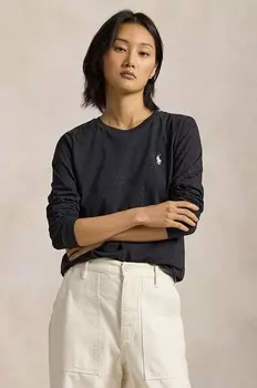 Хлопковый топ Polo Ralph Lauren с длинными рукавами, черный