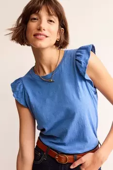 Хлопковый топ расклешенный книзу Boden, синий