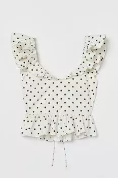 Хлопковый топ с баской H&amp;M, белые/черные точки