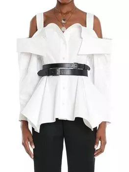 Хлопковый топ с баской в стиле деконструированный узор Alexander Mcqueen, цвет Optic White