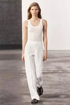 Хлопковый топ с брязками ZARA, белый